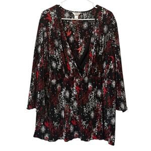 CJ BANKS size 3X Floral Crinkle Layered V Neck Criss Cross Chest Stretch Office